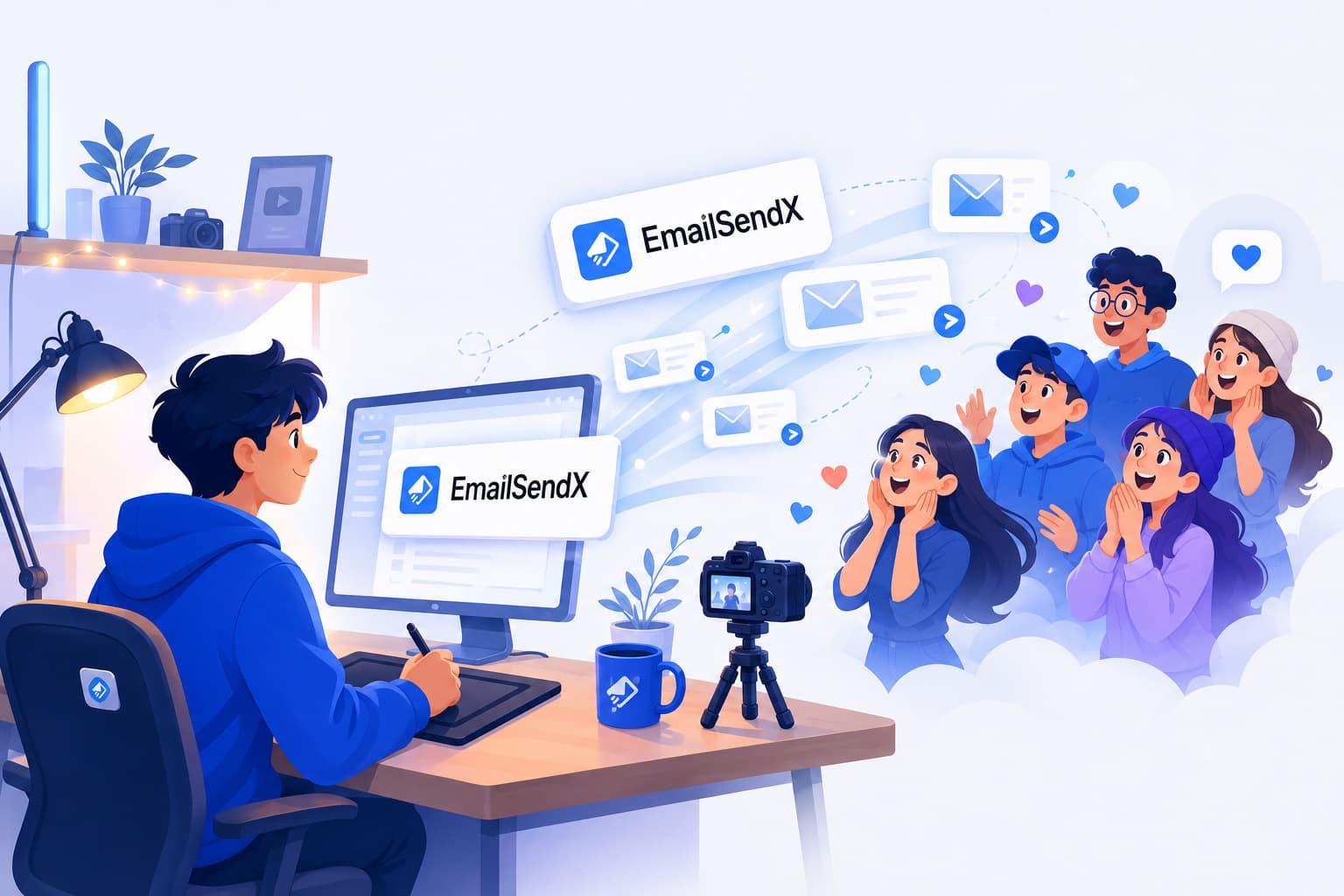 Digital creator planning an email launch to fans from one dashboard