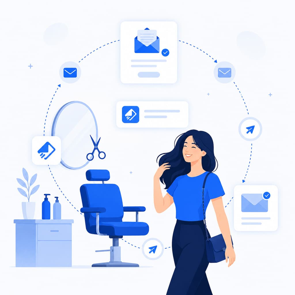 Automated rebooking email loop guiding a salon client to the next appointment